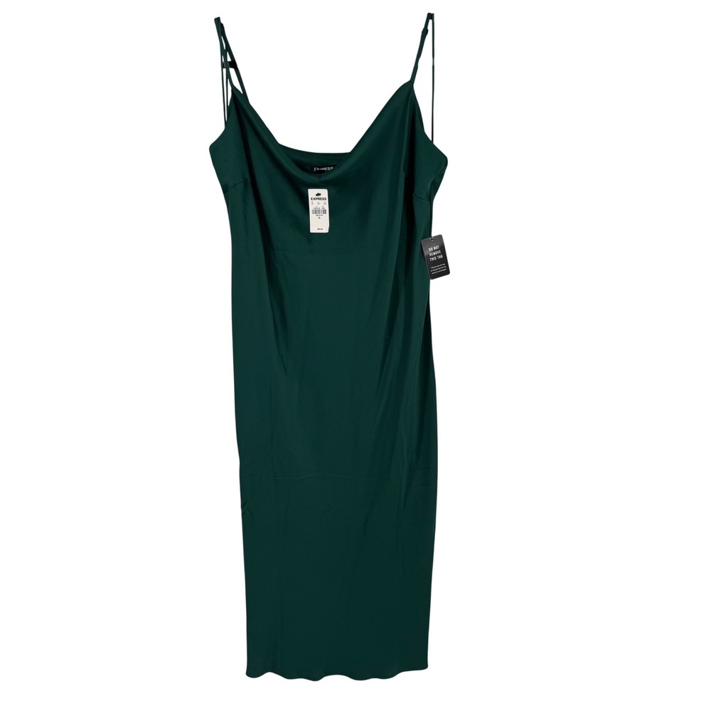 Express Satin Slip Dress Womens XL Green New Cowl Neck Midi Spaghetti Strap